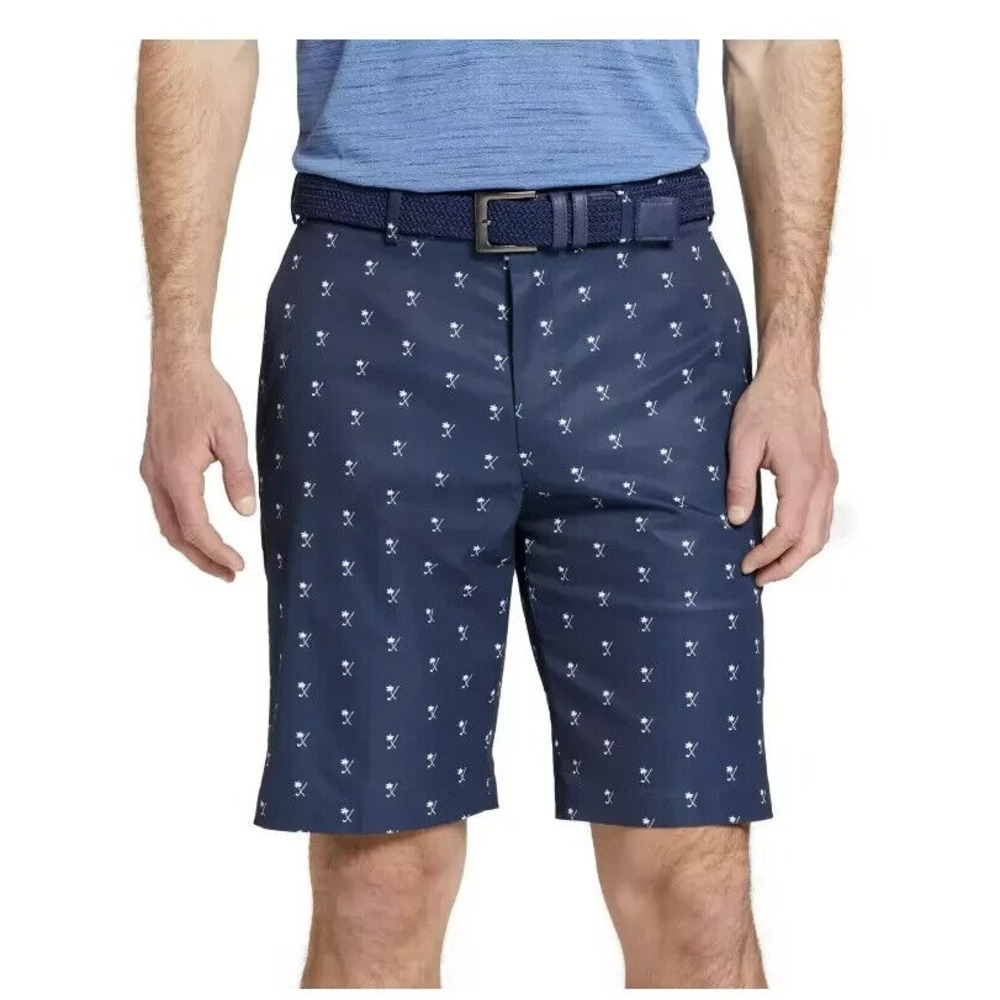 WALTER HAGEN PERFECT 11 GOLF SHORTS Mens Size 30 X 10 NAVY BLUE PALM CLUBS PRINT